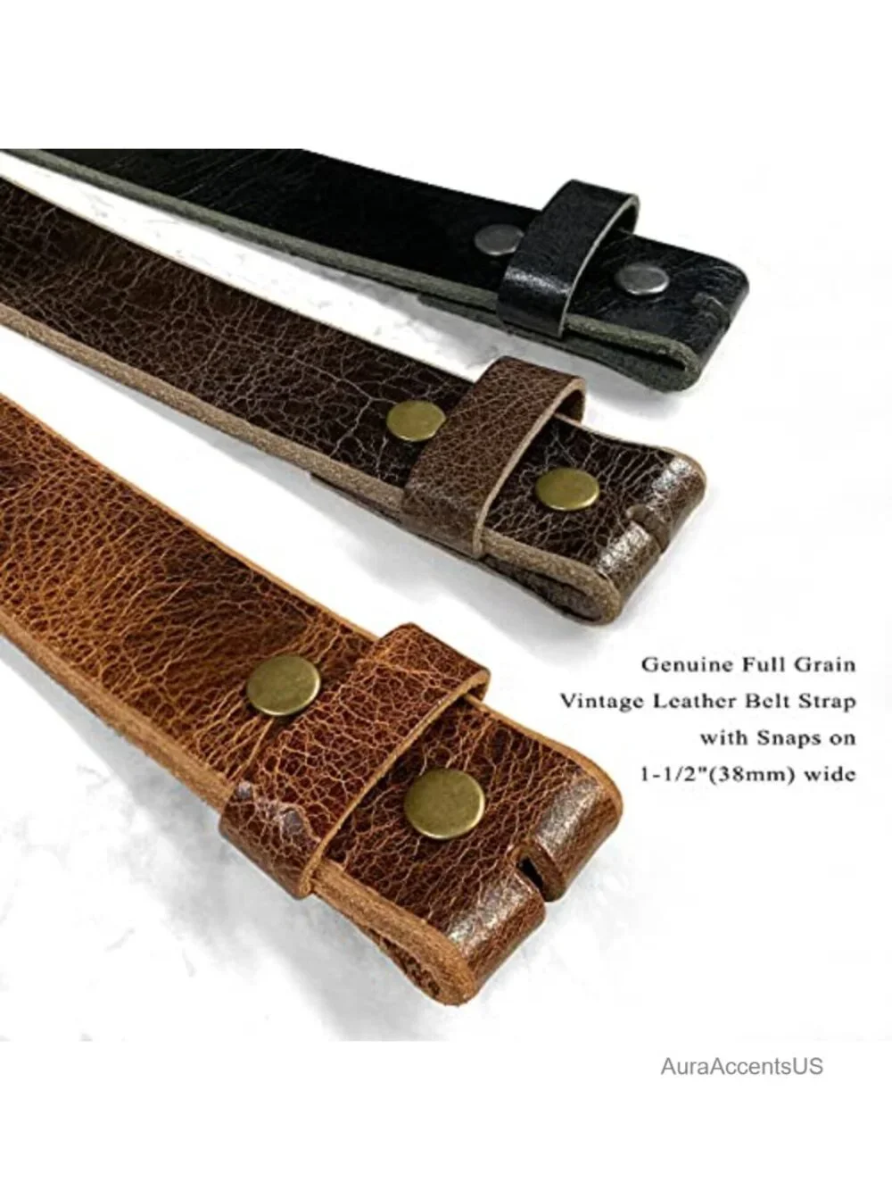 Vintage Full Grain Leather Belt Strap with Buckle 1.5 inch 36